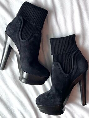 Enio Silla for Le Silla Black Suede Wool Sock Platform Stiletto Ankle Boot 7
